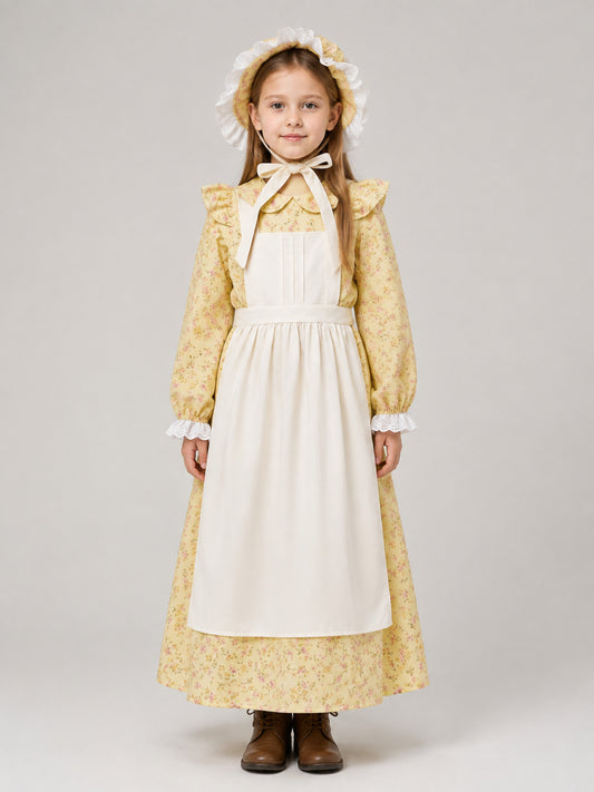 Children’s Carnival Costume: Dress, Apron, Bonnet on-model view