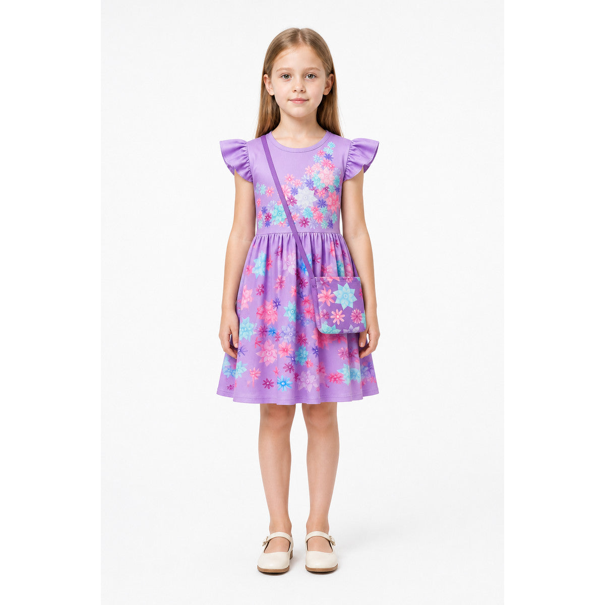 Floral Print Carnival Dress with Handbag main product view