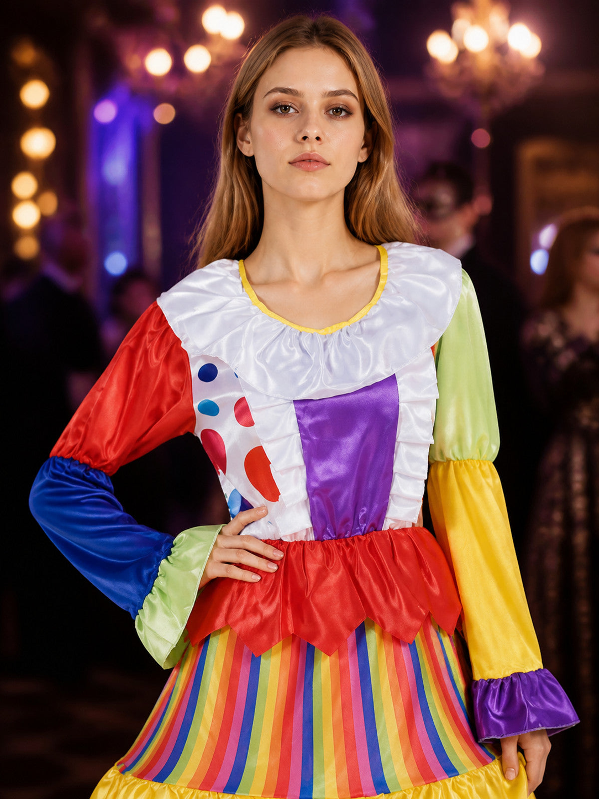 Rainbow Clown Costume Jumpsuit with Ruffles for Cosplay