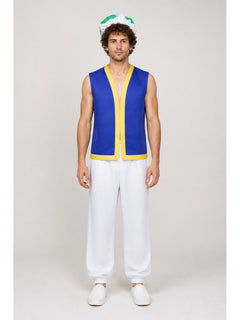 Super Mario Toad Costume with Blue Vest and White Pants for Halloween