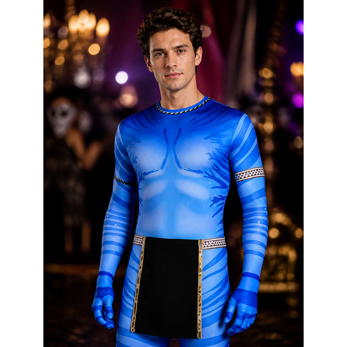 Blue Striped Alien Bodysuit Costume with Tail, Halloween Outfit