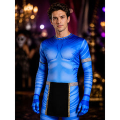 Blue Striped Alien Bodysuit Costume with Tail, Halloween Outfit