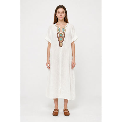 Loose-Fit Midi Dress with Beaded Embroidery