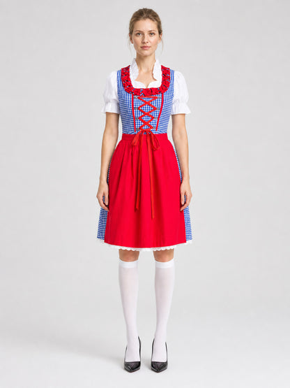 Red Bavarian-Style Dress with Apron on-model view