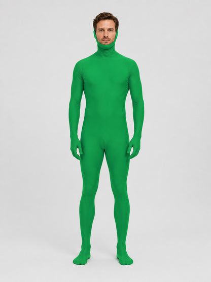 Green Fitted Jumpsuit with Open Face for Adults on-model view