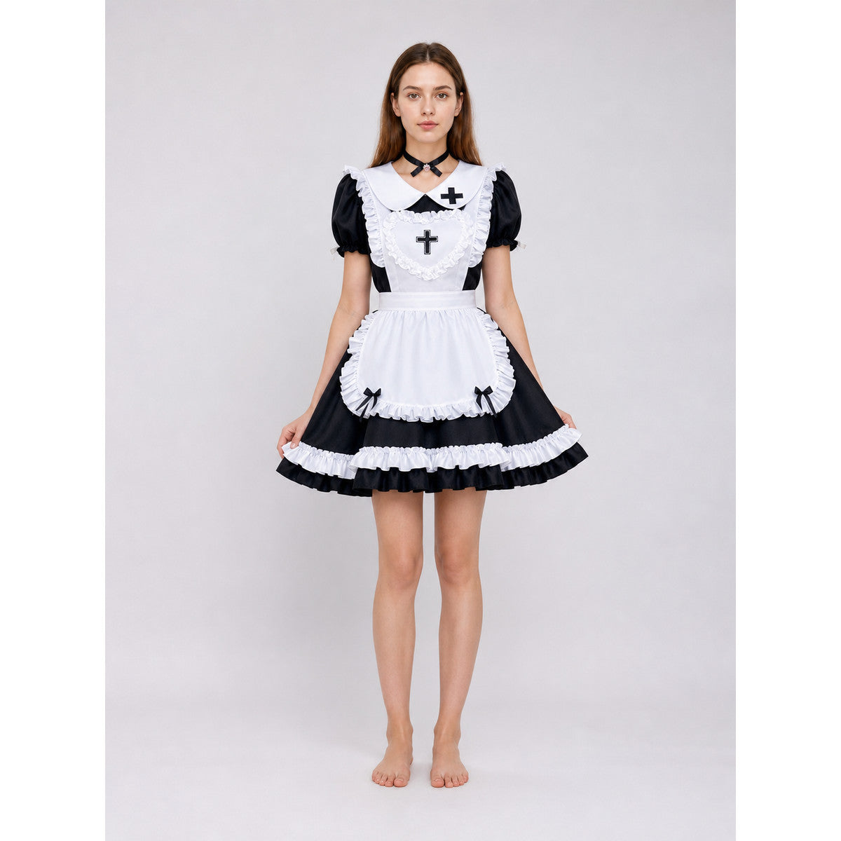 Black-and-white gothic lolita dress costume