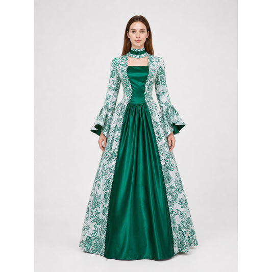 Long Evening Dress with Flared Sleeves