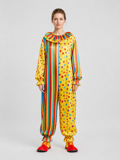 Striped and Polka-Dot Clown Carnival Jumpsuit on-model view