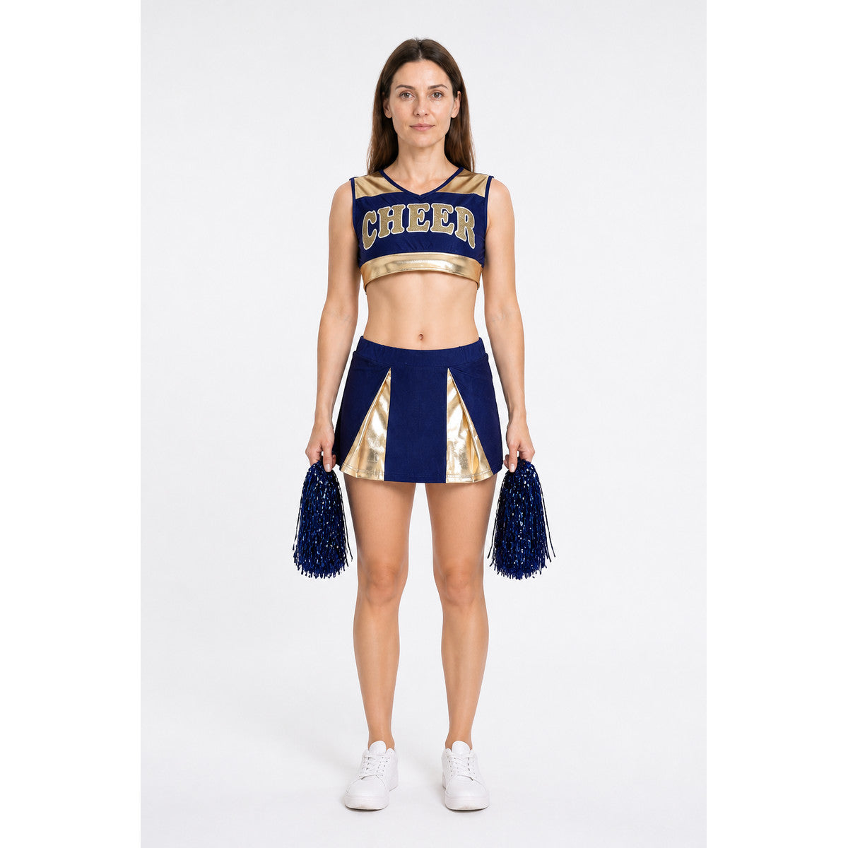 Cheerleading Uniform: Top and Skirt, Navy Blue with Gold main product view