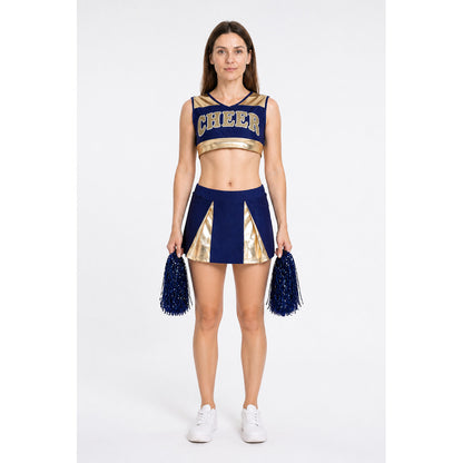 Cheerleading Uniform: Top and Skirt, Navy Blue with Gold main product view