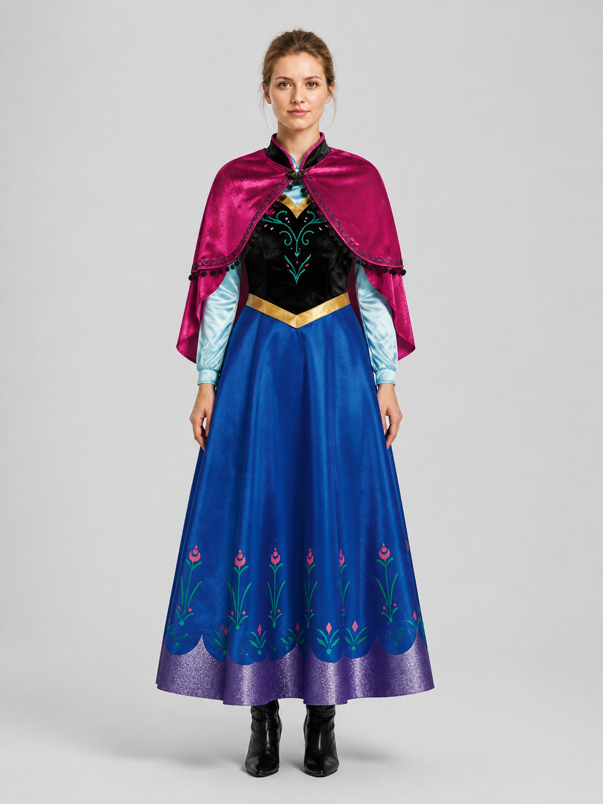 Anna Cosplay Dress with Pink Cape and Long Sleeves