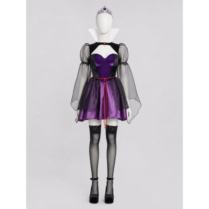 Retro Purple Dress with Corset and Cape on-model view