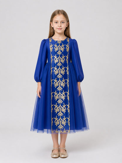 Princess Dress with Gold Embroidery and Full Skirt on-model view