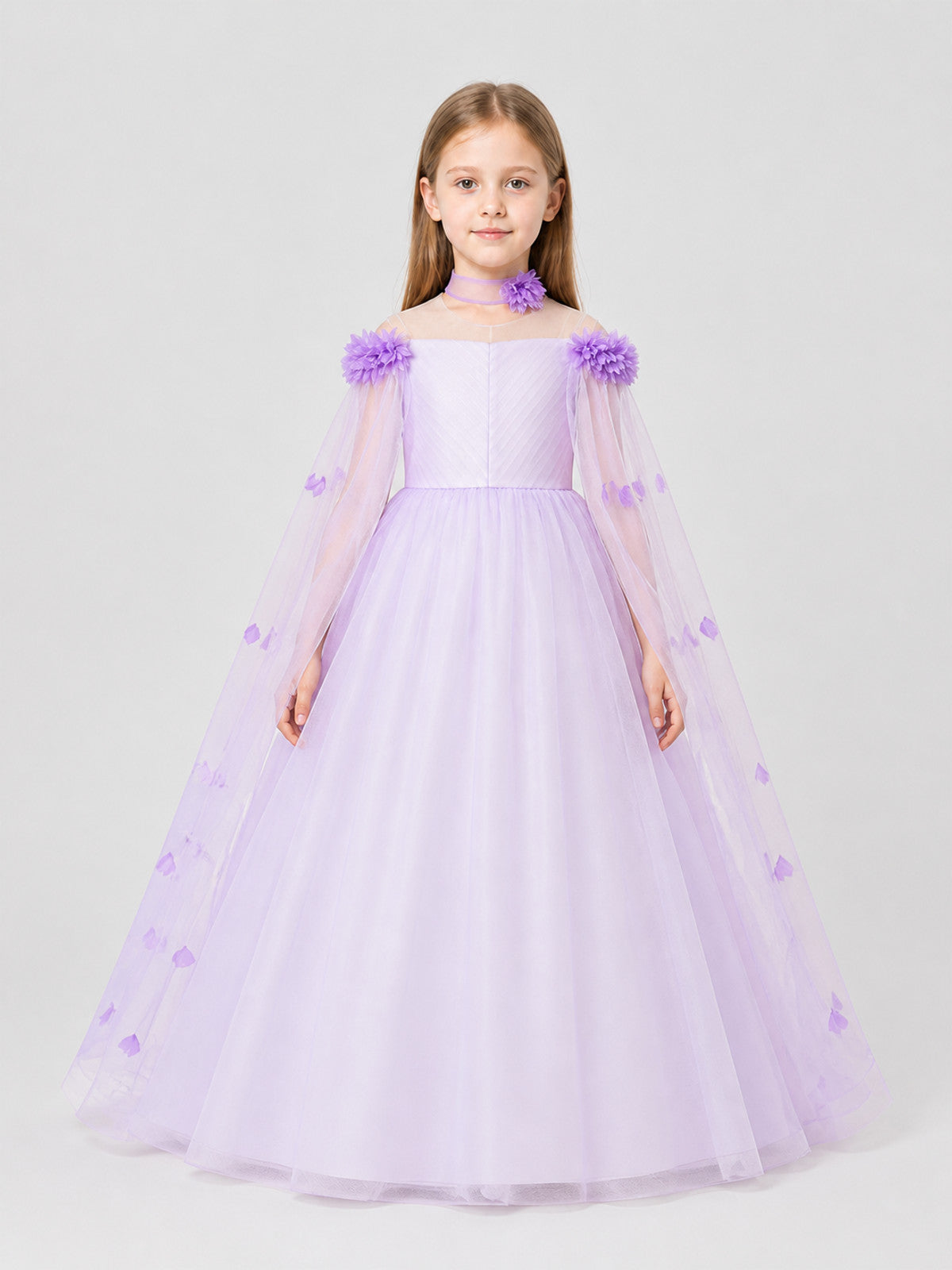 Puffy Princess Tulle Dress with Bows, Lilac on-model view