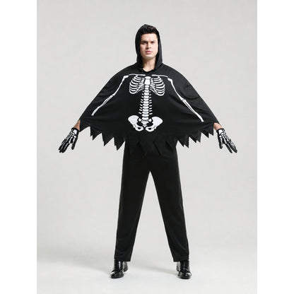 Skeleton Costume with Hood and Jagged Hem