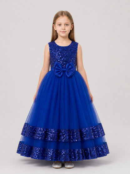 Princess Dress with Sequins, Bow, and Full Skirt on-model view
