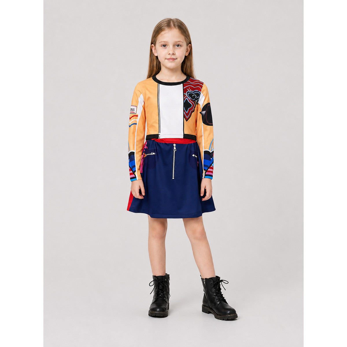 Children's Short Cosplay Dress with Print