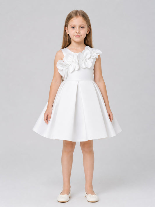 White Princess Dress for Girls with 3D Flowers on-model view