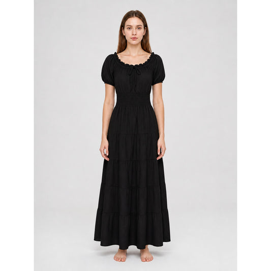 Black Tiered Maxi Dress with Gathering