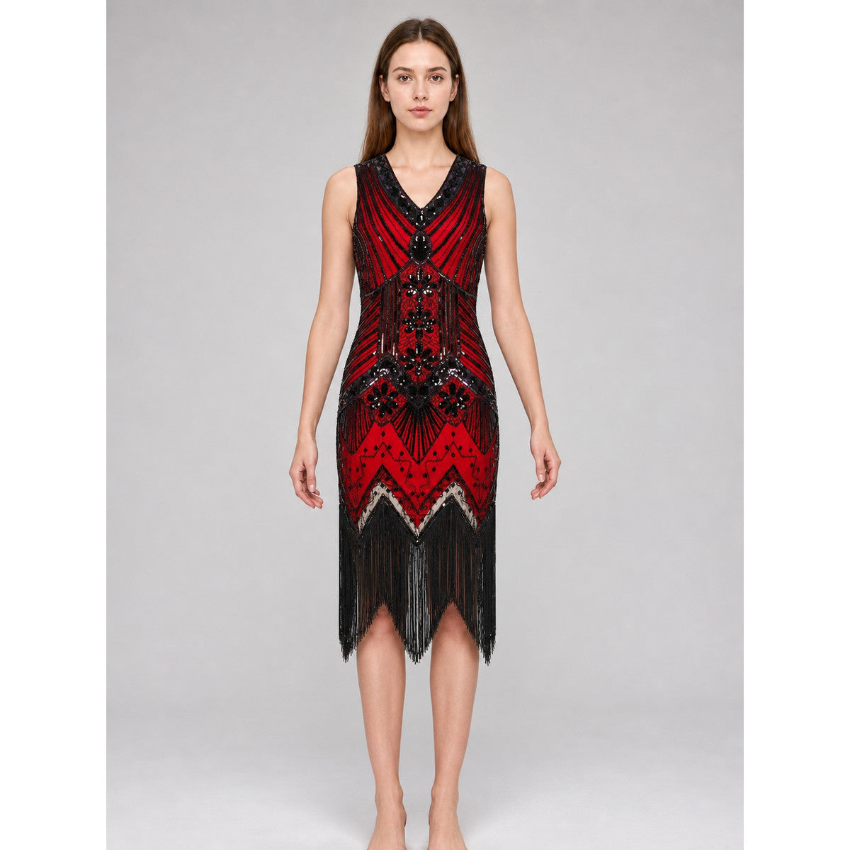 Gatsby-Style Dress with Fringe and Sequins