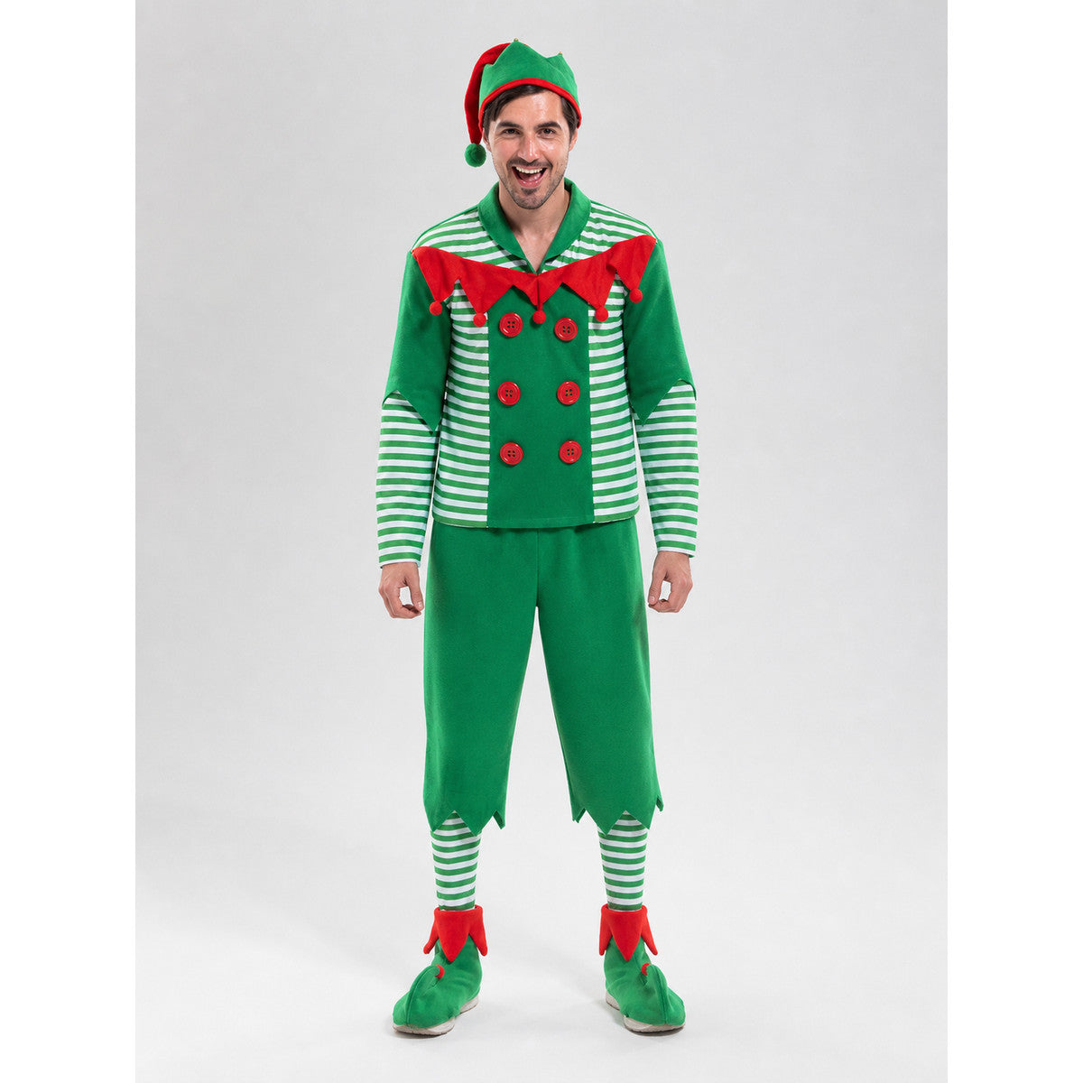 Striped Christmas Elf Costume, Festive Set on-model view