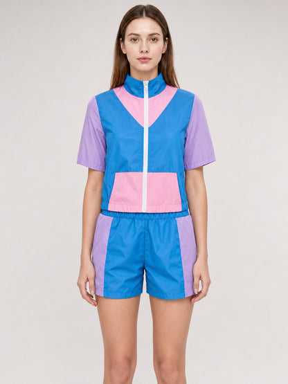 Sports Set with Shorts, Bright Color-Block Design front view