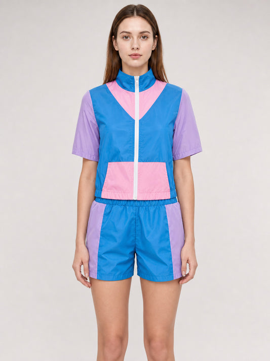 Sports Set with Shorts, Bright Color-Block Design front view