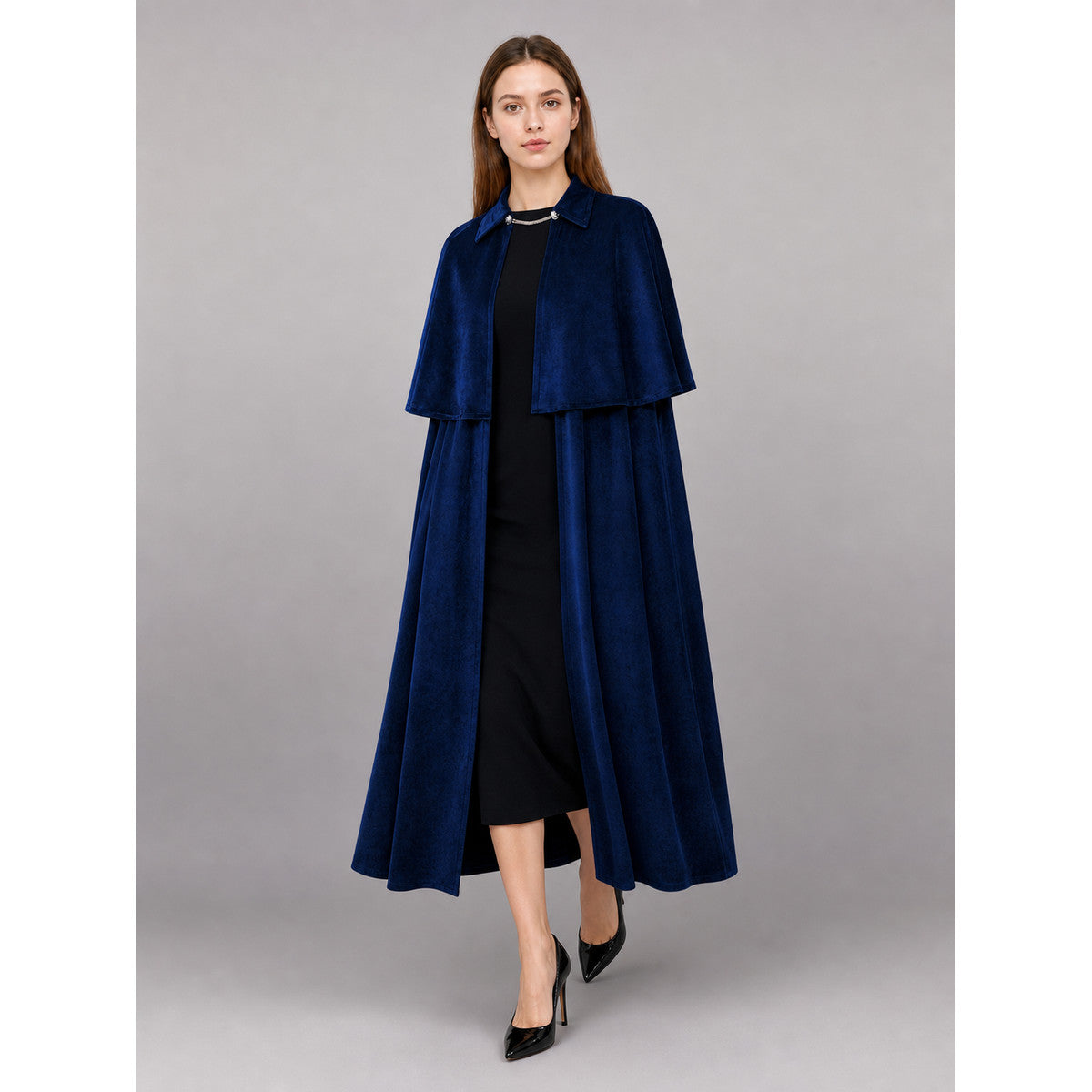 Dark Blue Costume Cape with Stand-Up Collar
