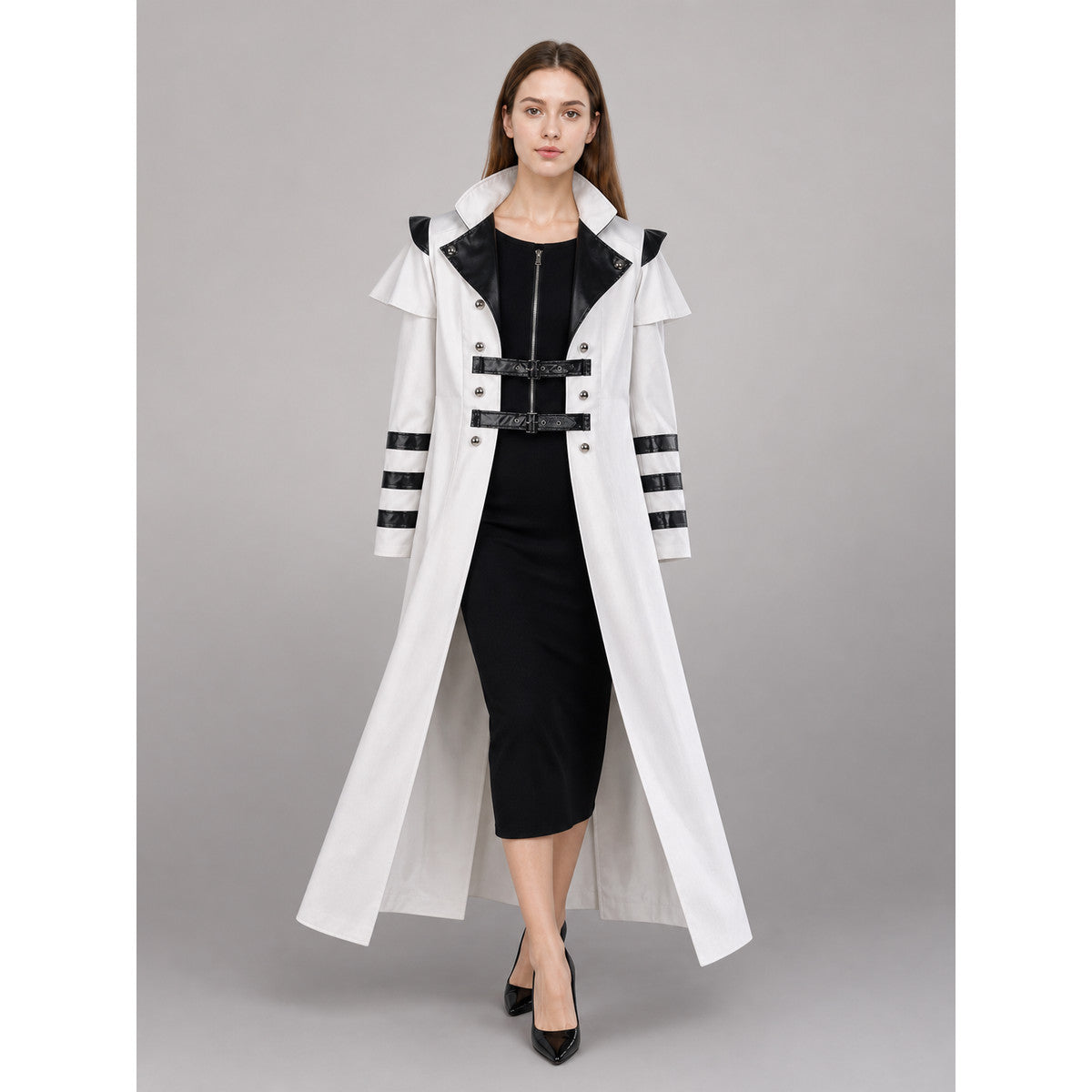 White carnival cape with black lapels