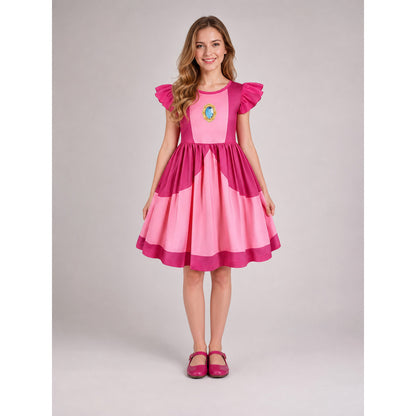 Kids' Peach Daisy Princess Dress for Cosplay on-model view