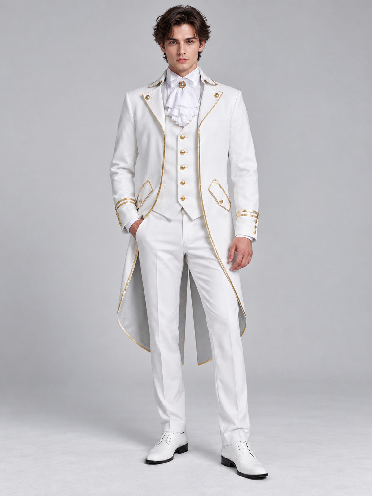 White Tailcoat with Gold Trim and Buttons