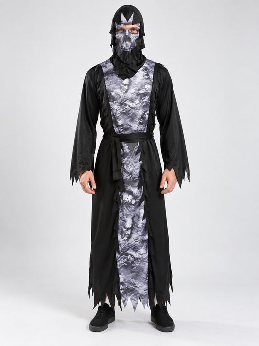 Halloween Costume: Black Hooded Robe with Belt