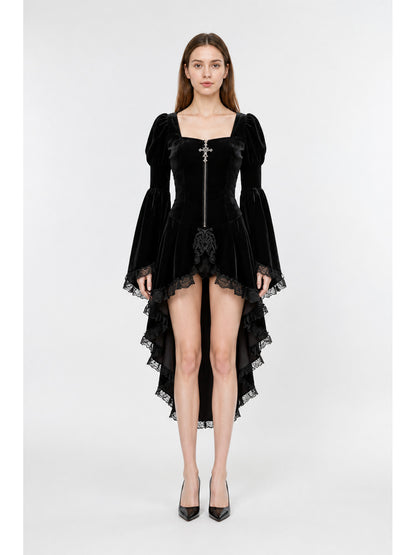 Gothic Dress with an Asymmetrical Hem and Zipper main product view