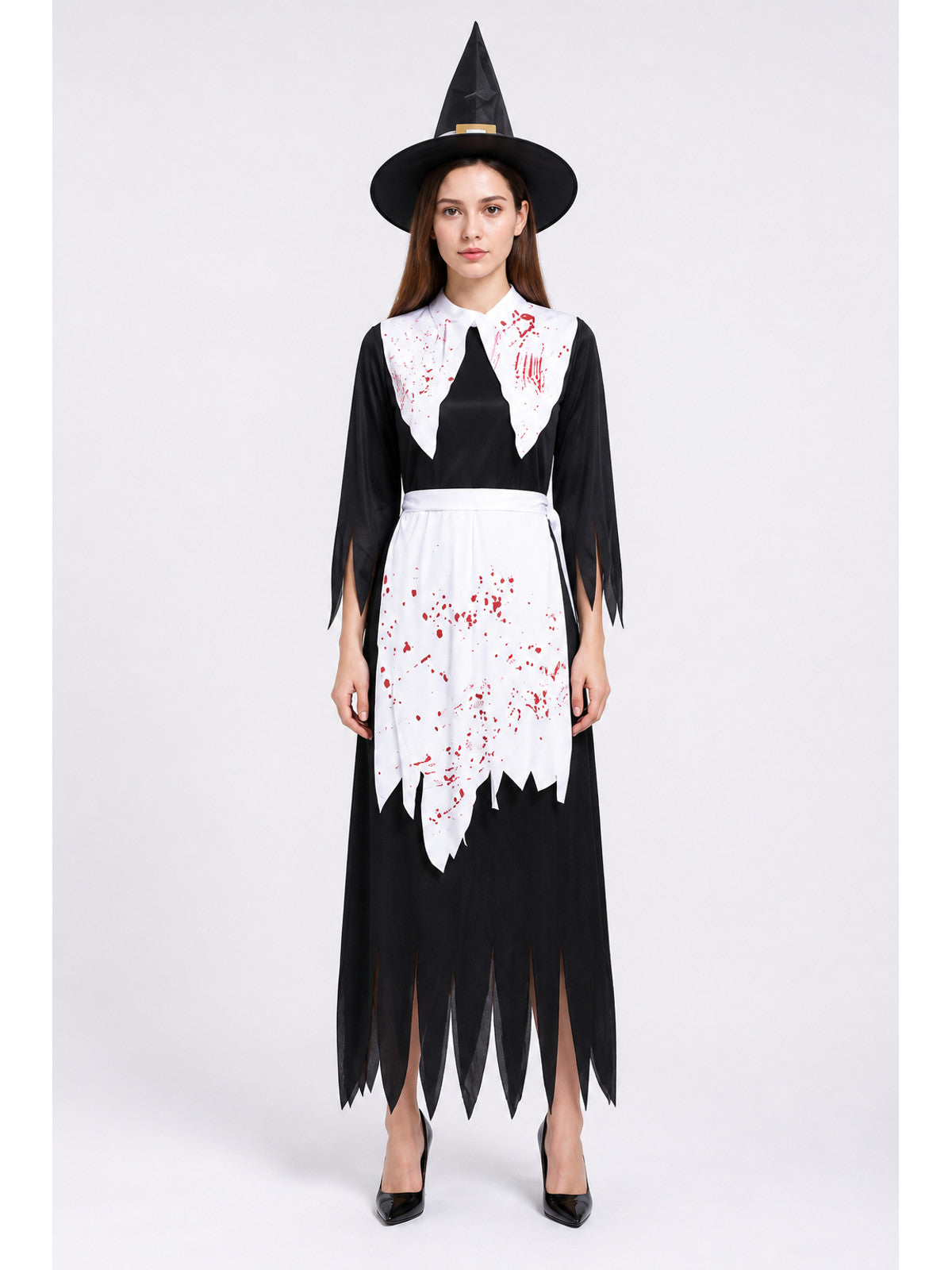 Witch Costume with Long Dress, Hat, and Halloween Broom main product view