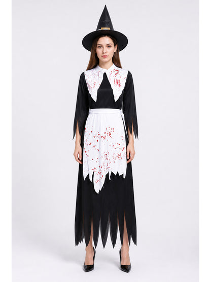 Witch Costume with Long Dress, Hat, and Halloween Broom main product view