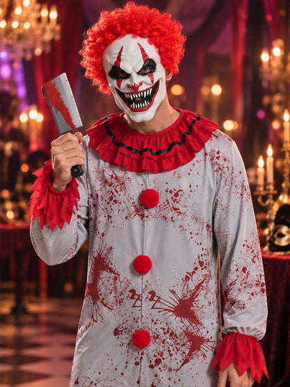 Scary Clown Costume with Mask and Blood Effect