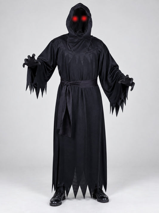 Vampire Halloween Costume with Hood and Belt, Black