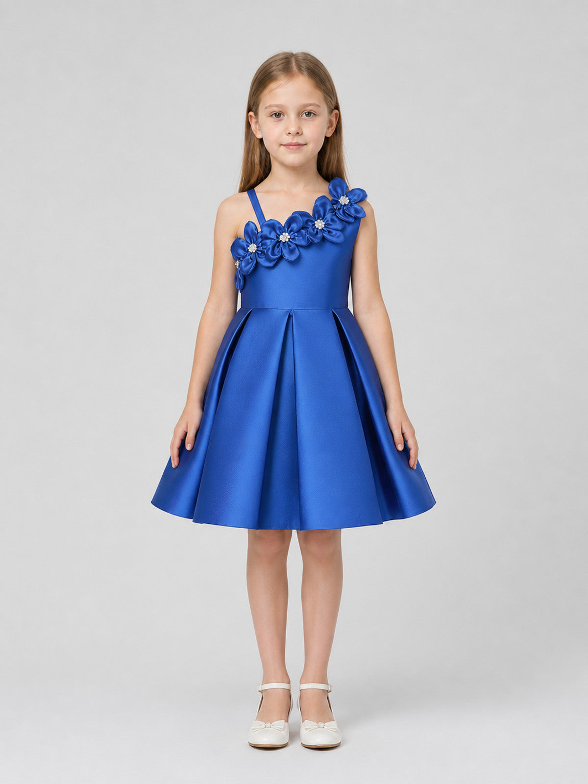 Girls' Dressy One-Shoulder Dress with a Full Skirt on-model view