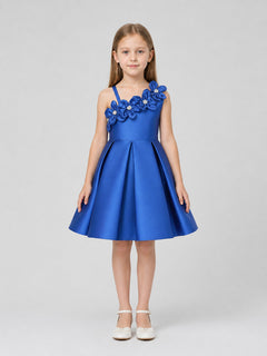Girls' Dressy One-Shoulder Dress with a Full Skirt