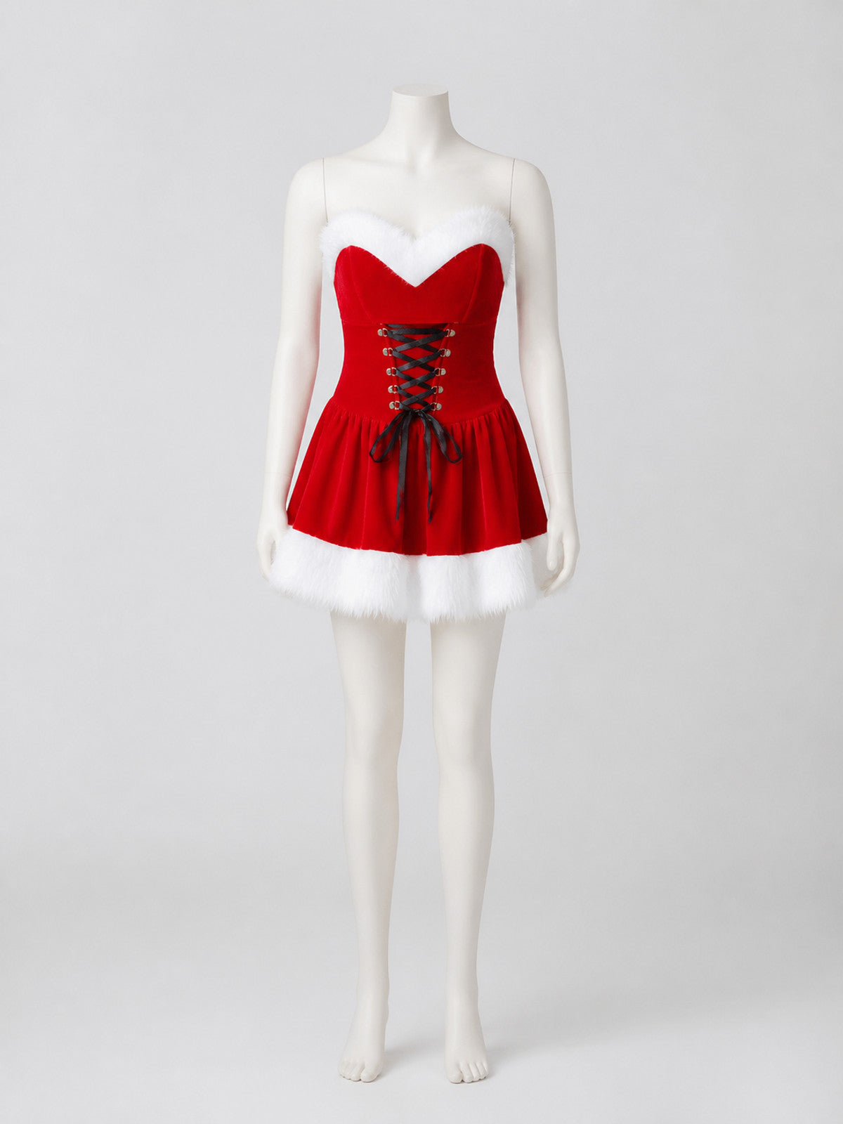 Red New Year's Costume: Short Strapless Dress on-model view