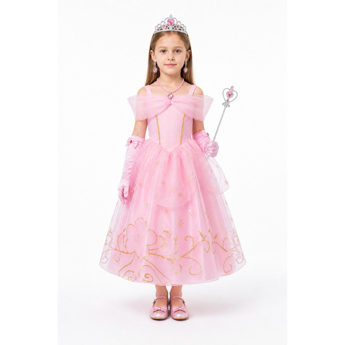 Pink Princess Costume with Crown and Bow main product view