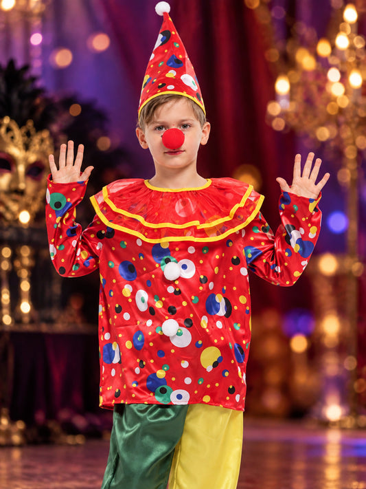 Kids' Clown Costume with Polka Dots and Hat