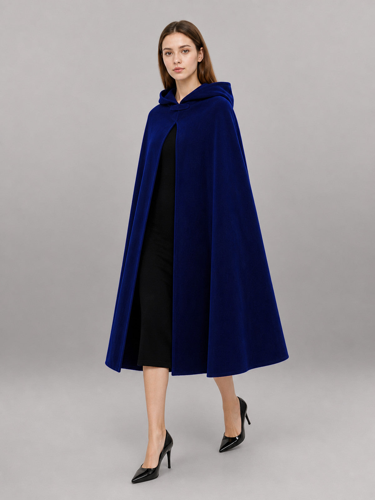 Dark Navy Carnival Cloak with Hood front view