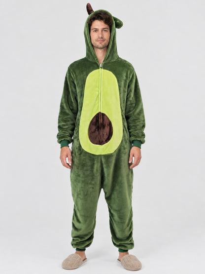 Hooded Pajama Jumpsuit with Horns and Ears, Green