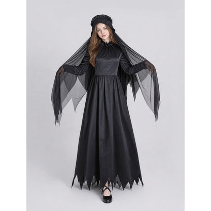Black Gothic Dress with Cape for Halloween