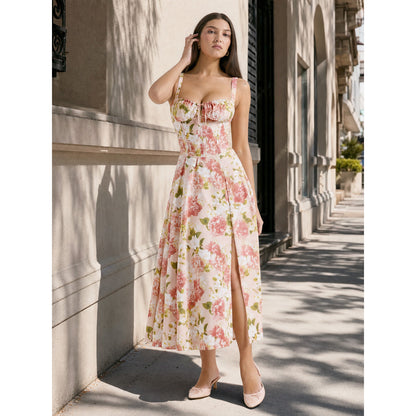 Women's midi dress with spaghetti straps, A-line silhouette