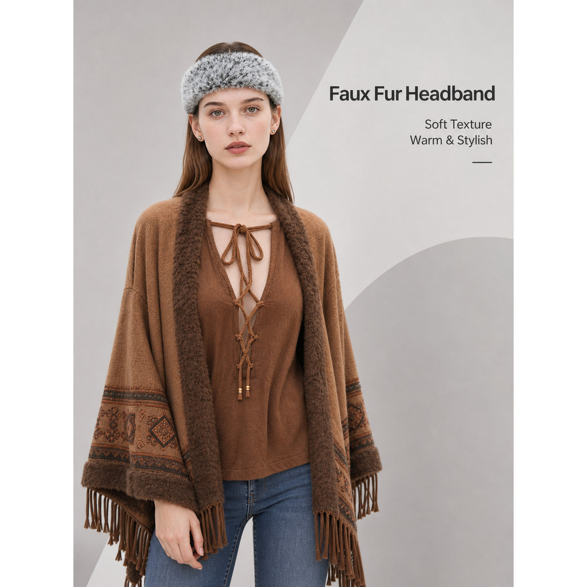 Wide Fluffy Gray Headband