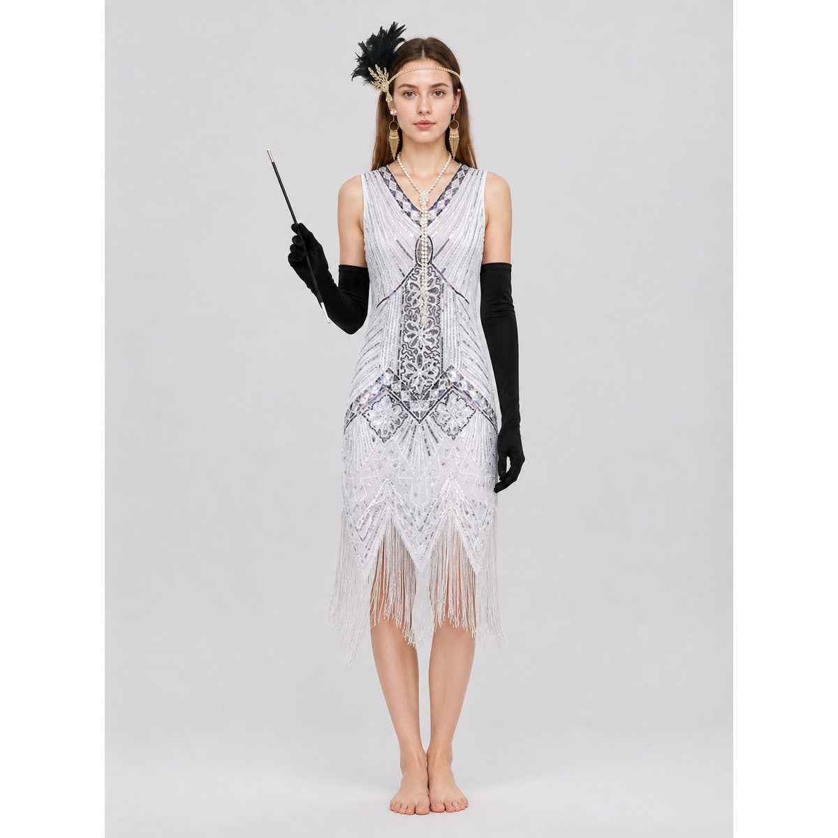 1920s-Style Fringe Dress with Sequins