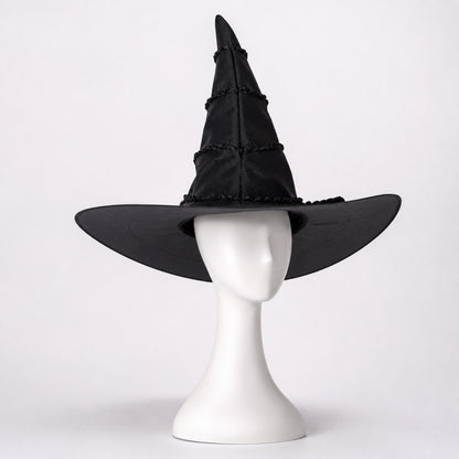Black Halloween Witch Hat With Glossy Surface, Tall Pointed Crown And Wide Floppy Brim For Witch Cosplay Costume Party Accessory