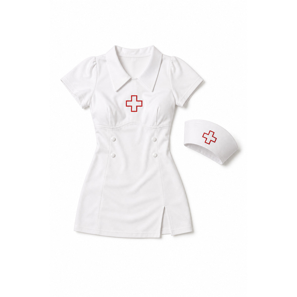 Halloween White Nurse Costume with Cap on-model view
